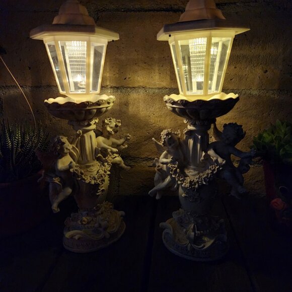 Set of 2, Angel Statue With White Solar Lantern, Garden Art, Garden Decor - Picture 4 of 4